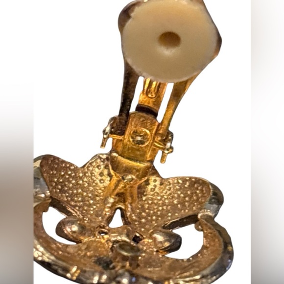 Vintage Gold & Black Enamel Earrings With Rhinestones - Picture 8 of 10